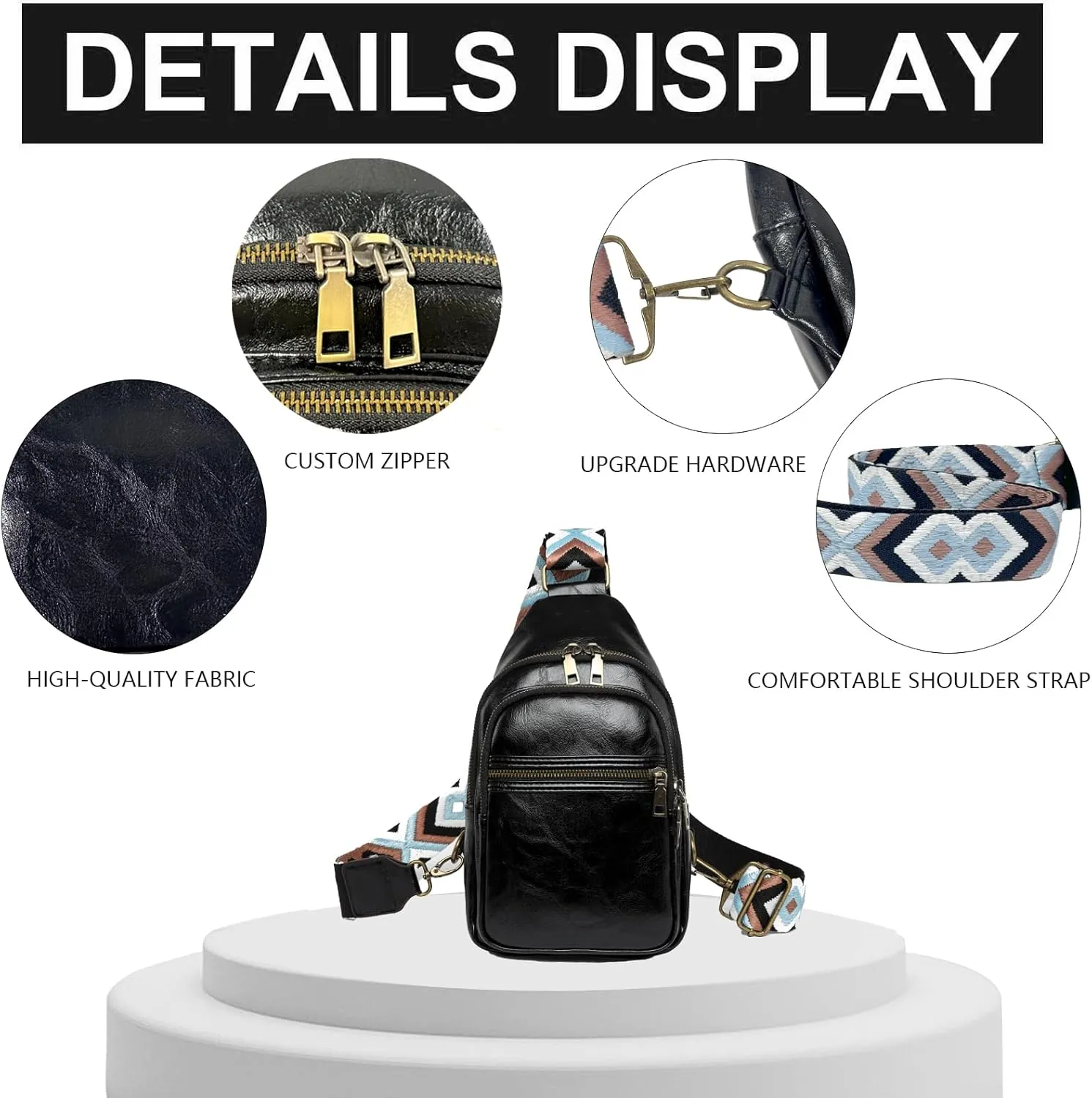 Gifts for Women Mom Christmas Gifts Birthday Small Sling Bag Leather Crossbody Fanny Packs Waist Pack for Traveling Black