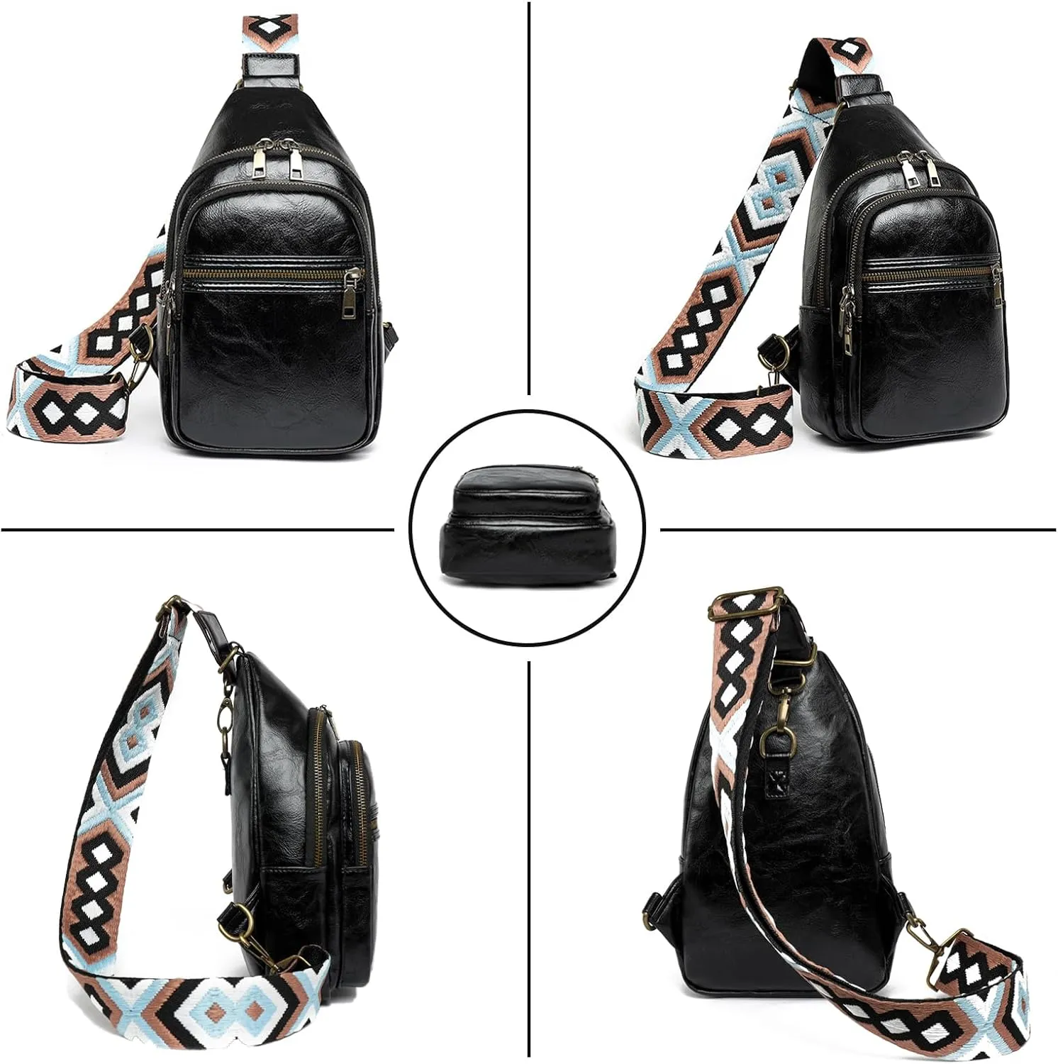 Gifts for Women Mom Christmas Gifts Birthday Small Sling Bag Leather Crossbody Fanny Packs Waist Pack for Traveling Black