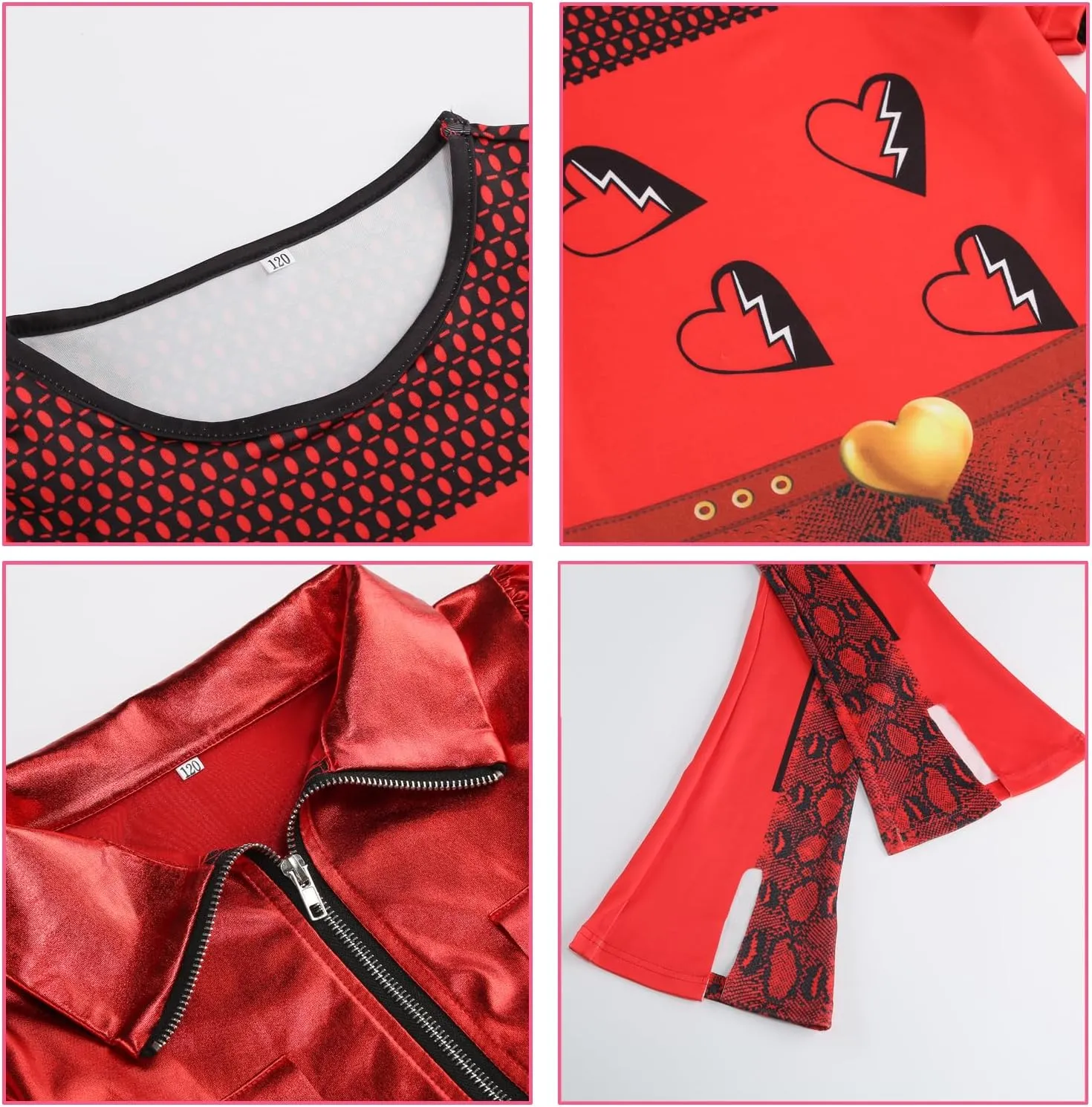 Girl Rise of Red Costume Heart Jacket Shirt Flare Pants Wig Necklace Gloves Bag Halloween Cosplay 7PCS Set 3-12Y