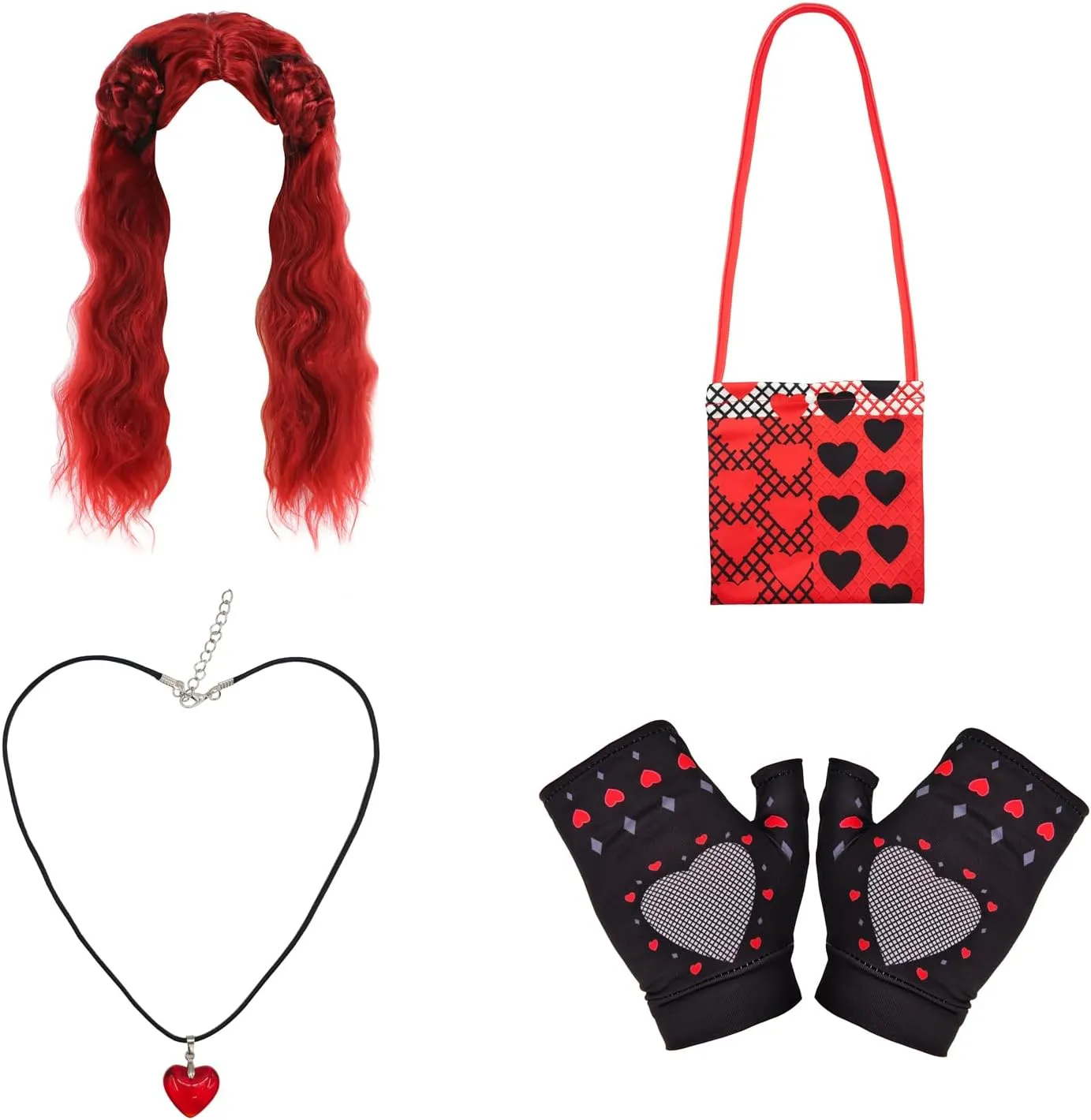 Girl Rise of Red Costume Heart Jacket Shirt Flare Pants Wig Necklace Gloves Bag Halloween Cosplay 7PCS Set 3-12Y
