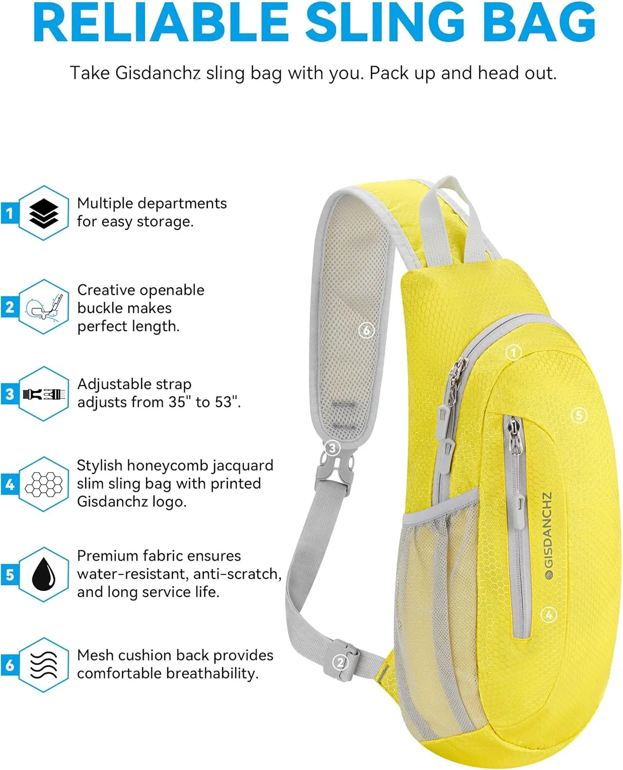 Gisdanchz Unisex Honeycomb Jacquard Small Sling Bag Slim Sling Backpack Crossbody Chest Bag for Hiking Travel