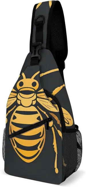 Golden Bee Insect Pattern Crossbody Sling Bag for Women Men Sling Backpack Travel Chest Bag Pack Man Purse Shoulder Bags Daypack for Travel Hiking Cycling