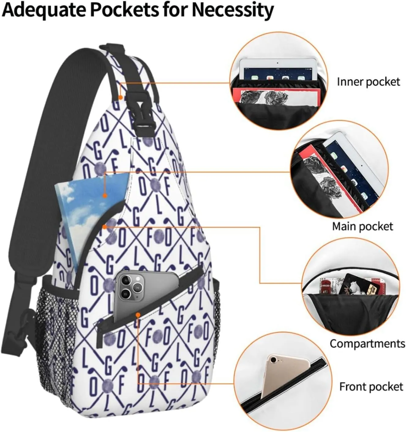 Golf Sling Backpack Chest Bag Crossbody Shoulder Bag Gym Cycling Travel Hiking Daypack For Men Women