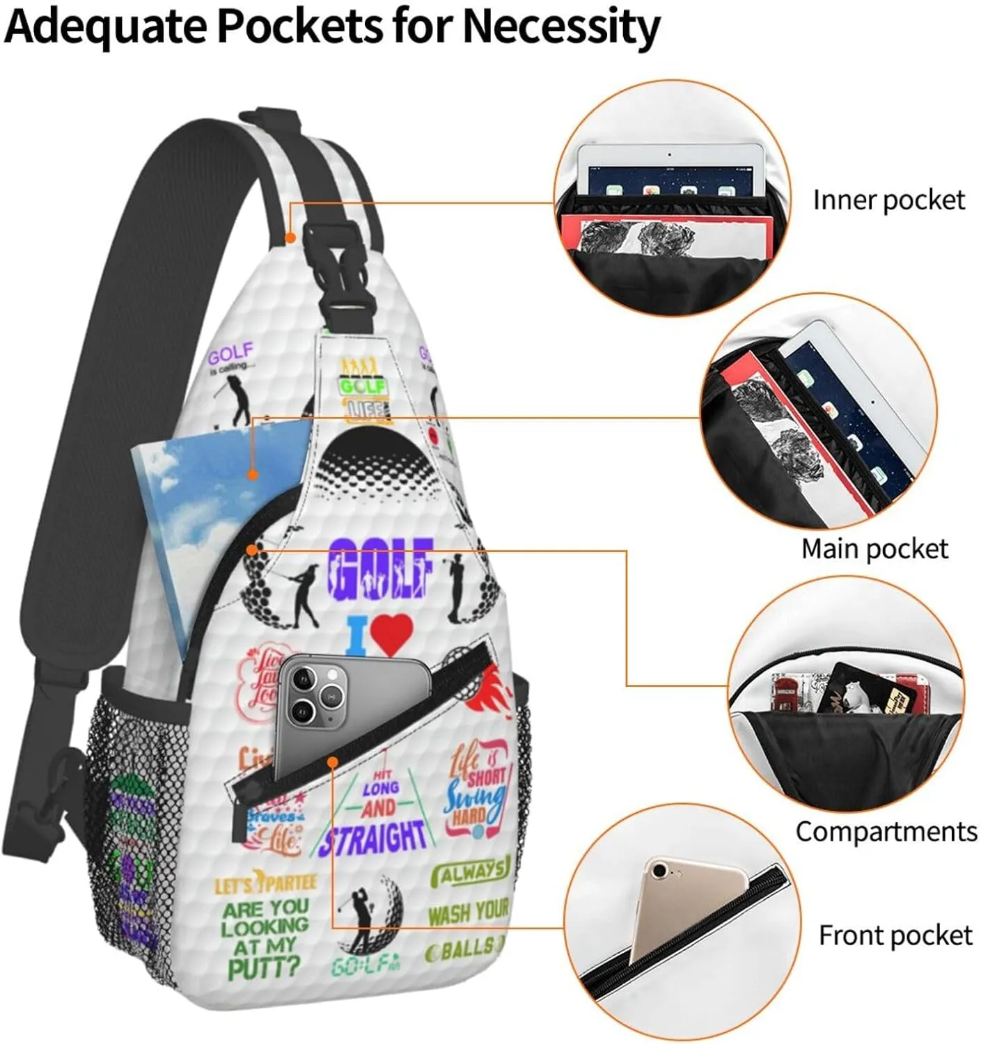 Golf Sling Backpack Sling Bag Crossbody Shoulder Bag Sport Purse Golf Chest Bag For Men Women