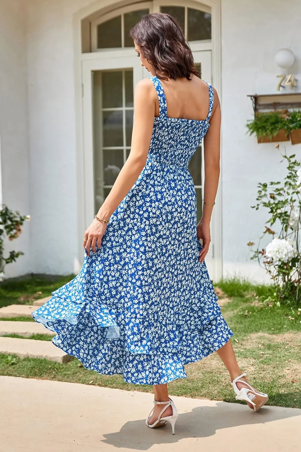 GRACE KARIN Women's 2025 Summer Floral Boho Dress Square Neck Strapped Swing A Line Sundress Beach Long Maxi Outfits