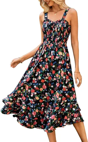 GRACE KARIN Women's 2025 Summer Floral Boho Dress Square Neck Strapped Swing A Line Sundress Beach Long Maxi Outfits