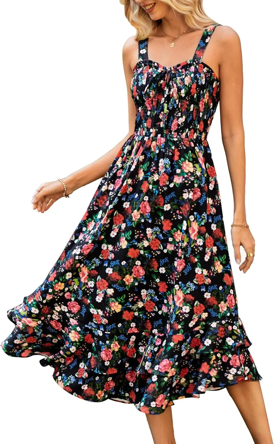 GRACE KARIN Women's 2025 Summer Floral Boho Dress Square Neck Strapped Swing A Line Sundress Beach Long Maxi Outfits