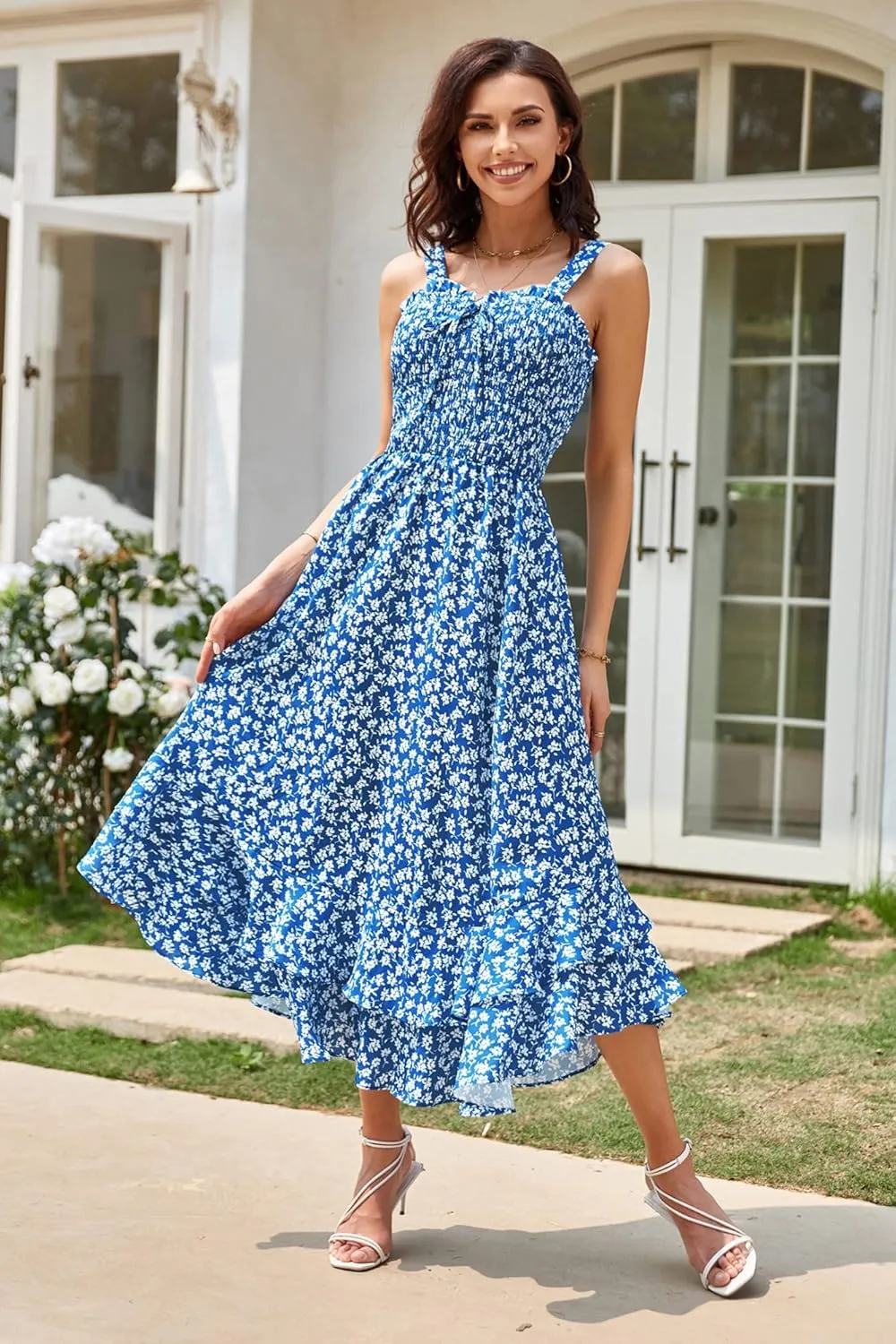 GRACE KARIN Women's 2025 Summer Floral Boho Dress Square Neck Strapped Swing A Line Sundress Beach Long Maxi Outfits