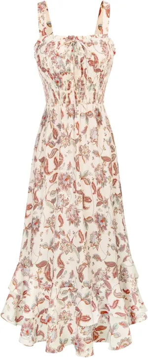 GRACE KARIN Women's 2025 Summer Floral Boho Dress Square Neck Strapped Swing A Line Sundress Beach Long Maxi Outfits