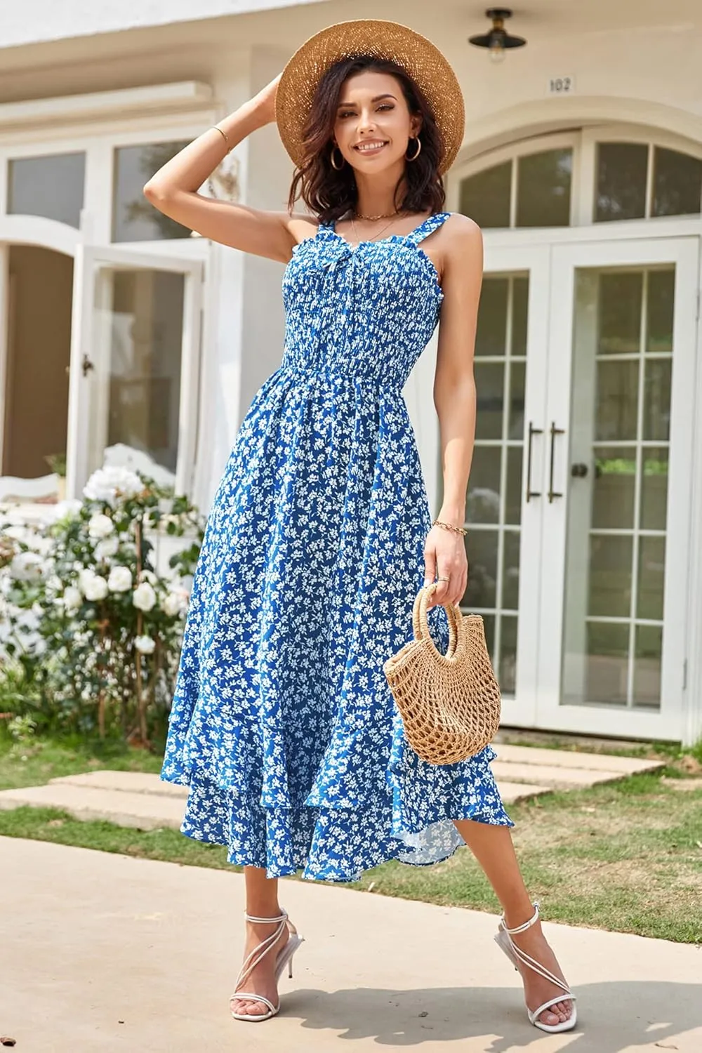 GRACE KARIN Women's 2025 Summer Floral Boho Dress Square Neck Strapped Swing A Line Sundress Beach Long Maxi Outfits