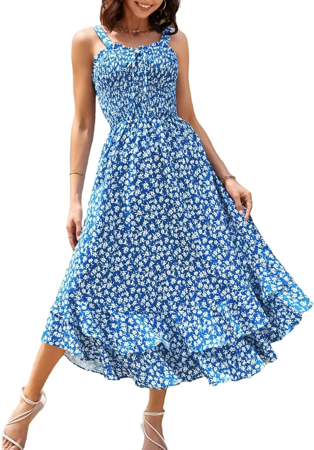 GRACE KARIN Women's 2025 Summer Floral Boho Dress Square Neck Strapped Swing A Line Sundress Beach Long Maxi Outfits