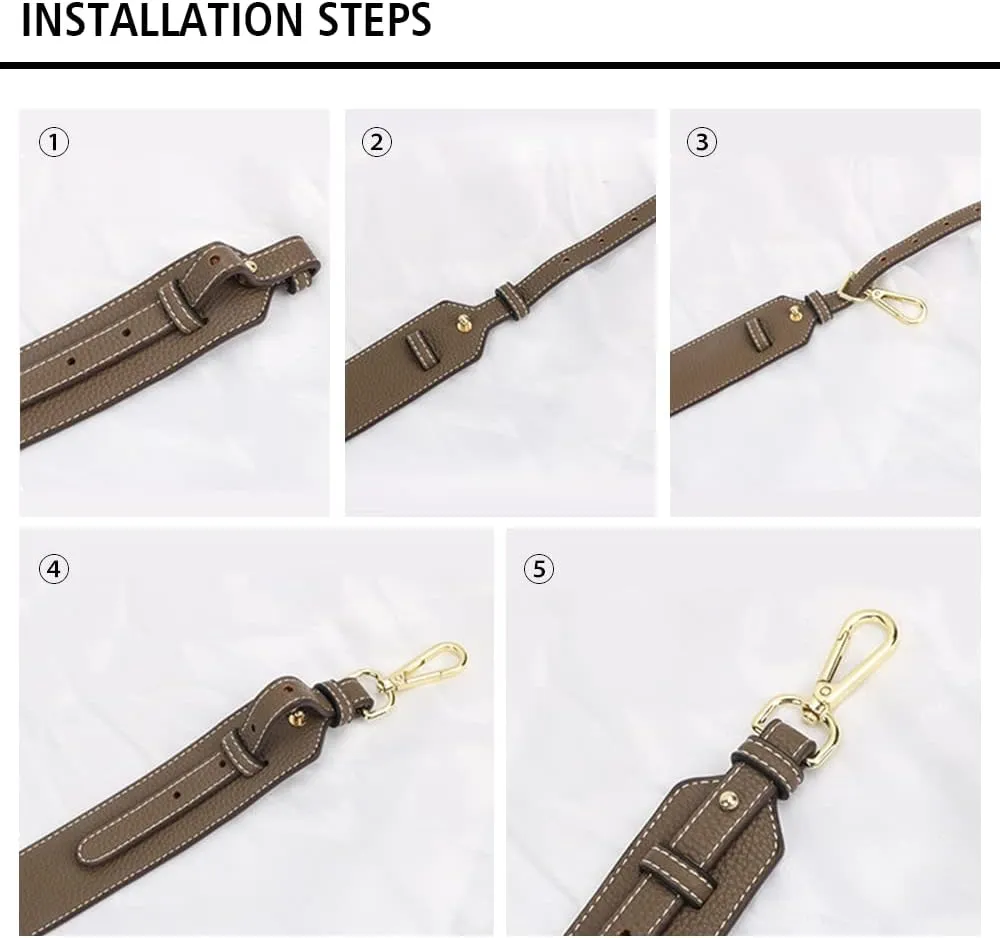 Grain Leather Purse Strap Adjustable Crossbody Replacement Straps for Handbags Monk Head Screws Detachable Gold Clasps Long Black