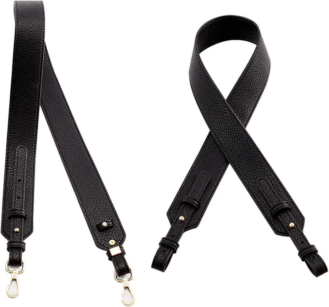 Grain Leather Purse Strap Adjustable Crossbody Replacement Straps for Handbags Monk Head Screws Detachable Gold Clasps Long Black