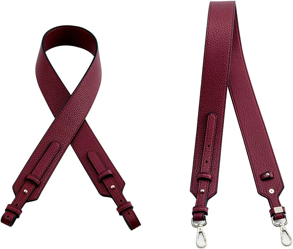 Grain Leather Purse Strap Adjustable Crossbody Replacement Straps for Handbags Monk Head Screws Detachable Gold Clasps Short Burgundy Red