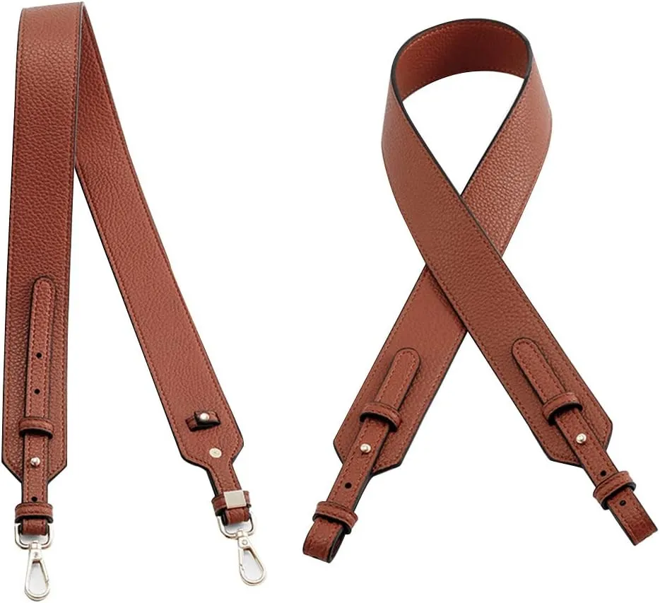 Grain Leather Purse Strap Adjustable Crossbody Replacement Straps for Handbags Monk Head Screws Detachable Silver Clasps Short Brown