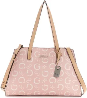 GUESS Women's Elsa Logo Print Satchel Crossbody Bag Handbag Tote (Rose Pink)