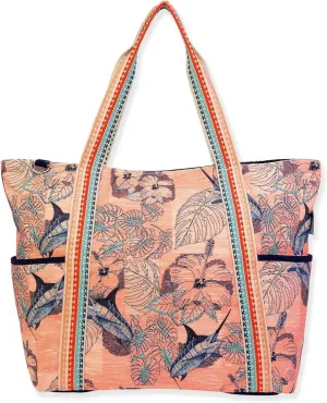 Guy Harvey Floral Marlin Large Pink Shoulder Tote Bag