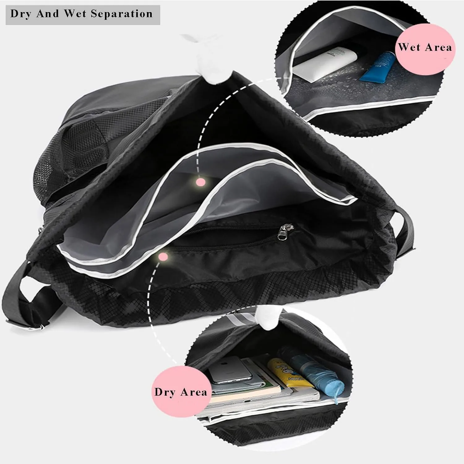 Gym Drawstring Backpack String Basketball Soccer Workout Bag Sport Swim Cinch with Shoes Compartment Dry Wet Pocket for Women Men(Yellow)…