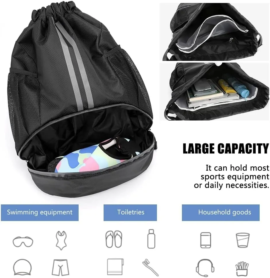 Gym Drawstring Backpack String Basketball Soccer Workout Bag Sport Swim Cinch with Shoes Compartment Dry Wet Pocket for Women Men(Yellow)…