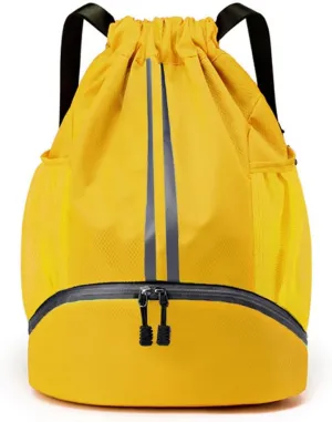 Gym Drawstring Backpack String Basketball Soccer Workout Bag Sport Swim Cinch with Shoes Compartment Dry Wet Pocket for Women Men(Yellow)…
