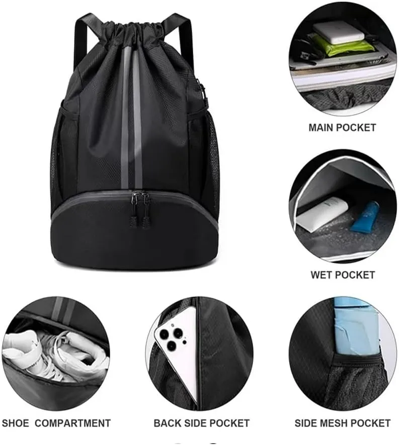 Gym Drawstring Backpack String Basketball Soccer Workout Bag Sport Swim Cinch with Shoes Compartment Dry Wet Pocket for Women Men(Yellow)…