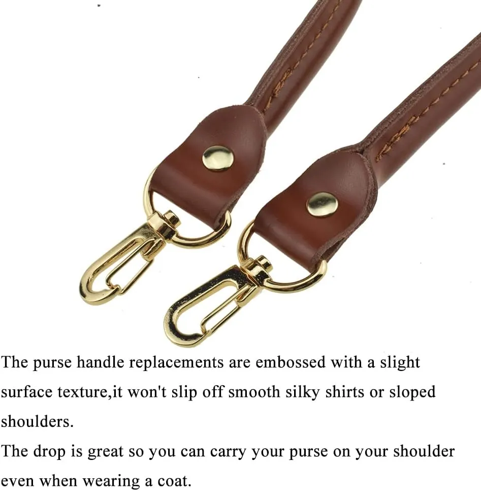 Hahiyo Purse Handle Replacement Cowhide Leather Handle Strap Shoulder Handbag Tote Belt Lobster Swivel Clasp Buckle Sturdy Easy Clip on Attach Stay on Not Slip off Not Leave Mark on Body 15.7inch 2PCS