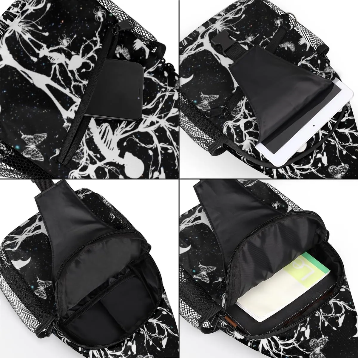Halloween Skull Crossbody Sling Backpack Sling Bag Skeleton Tree Bat Small Chest Bag for Women Men Outdoor Shoulder Bag Travel Hiking Daypack for Sports Running Cycling Walking