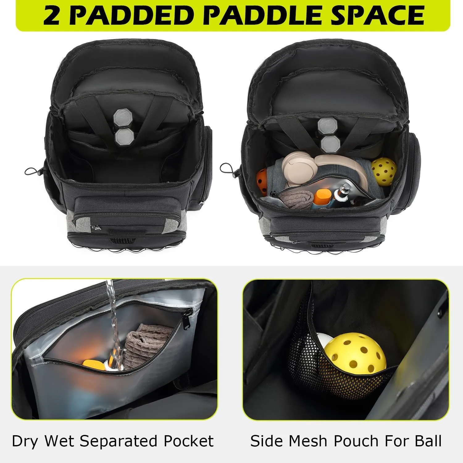 HAMBOLY Pickleball Bag for Men & Women, Pickleball Backpack with various Zipper Pockets for Balls, Paddles, Shoes, Bottles, Cold Drinks and Wet Towel, with a Fence Hook
