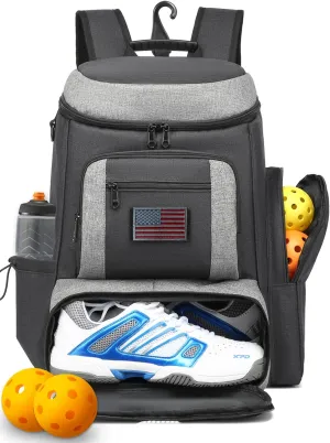 HAMBOLY Pickleball Bag for Men & Women, Pickleball Backpack with various Zipper Pockets for Balls, Paddles, Shoes, Bottles, Cold Drinks and Wet Towel, with a Fence Hook