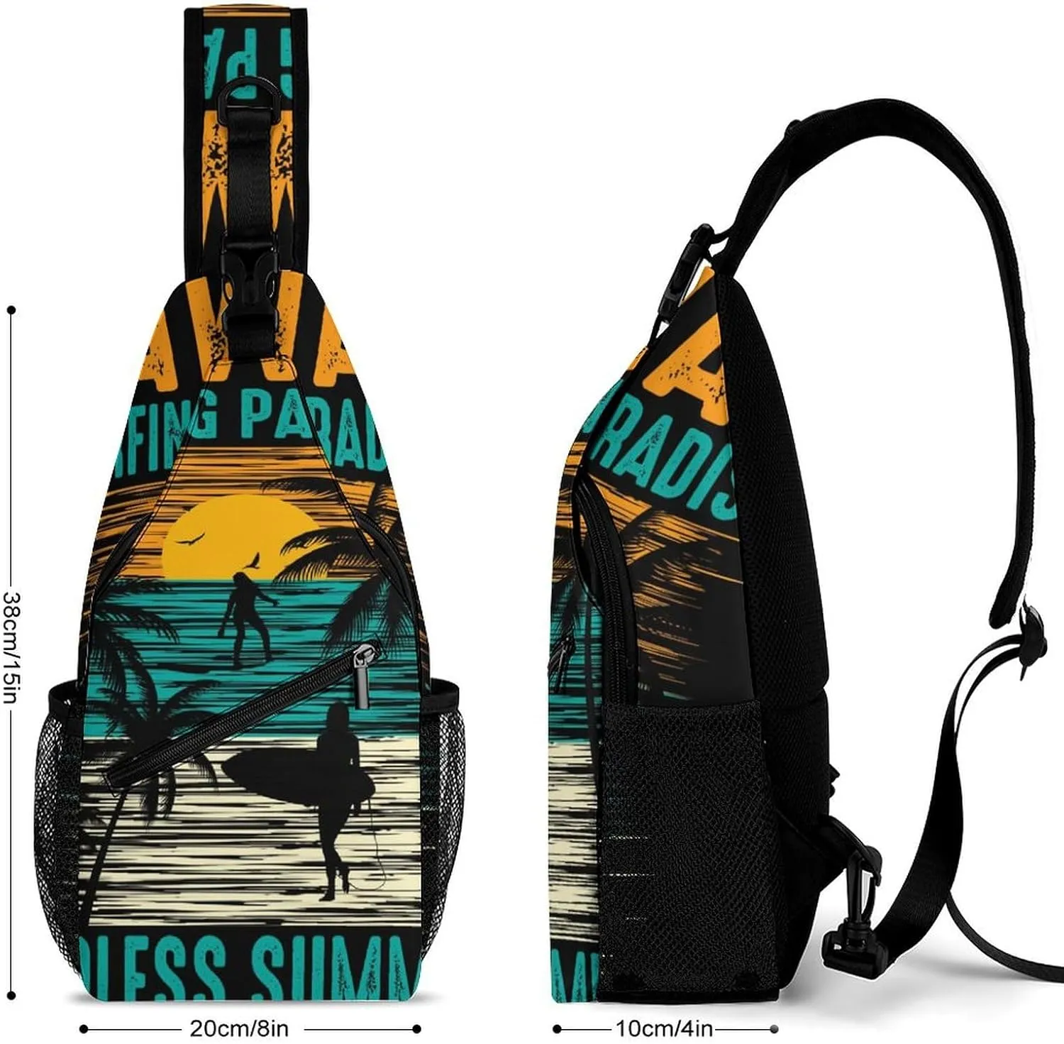 Hawaii-surfing-print Crossbody Sling Backpack, Shoulder Bag Chest Bag for Travel Sport Running