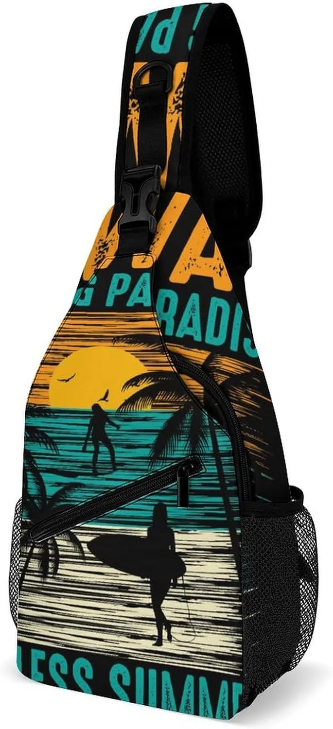 Hawaii-surfing-print Crossbody Sling Backpack, Shoulder Bag Chest Bag for Travel Sport Running