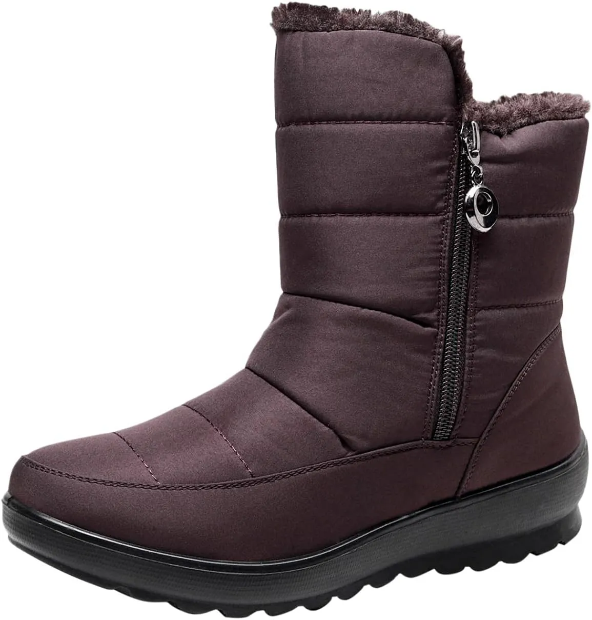 Hbeylia Platform Wedge Winter Snow Boots For Women Waterproof Thermal Fuzzy Faux Plush Fur Chunky Low Heels Mid Calf Boots With Side Zipper Non Slip Pluffy Ankle Booties Winter Shoes For Ski