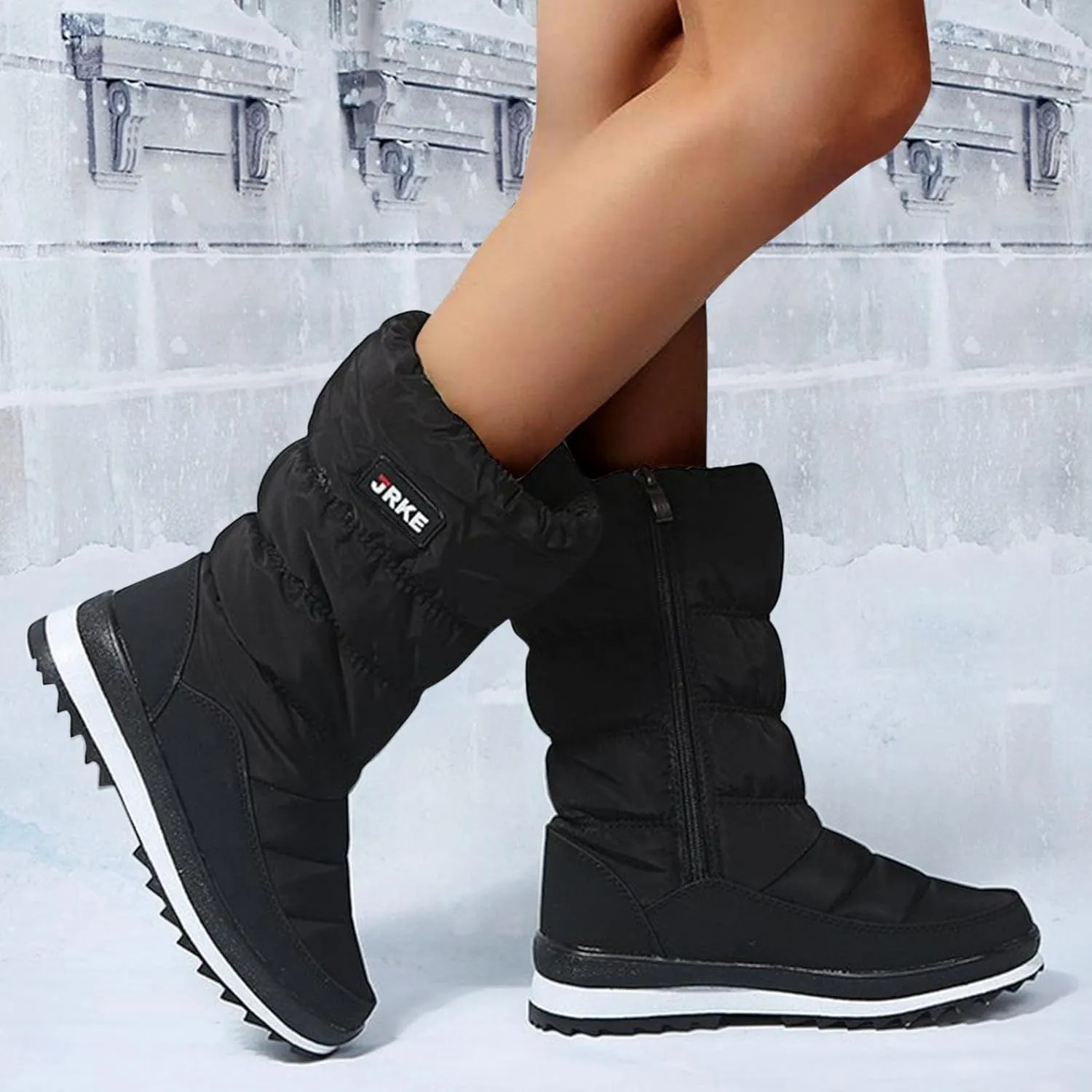Hbeylia Ski Winter Snow Boots For Women Thermal Waterproof Plush Fur Lined Round Toe Platform Wedge Chunky Bottom Mid Heels Non Slip Mid Calf Hiking Skiing Boots Warm Short Boots For Cold Weather