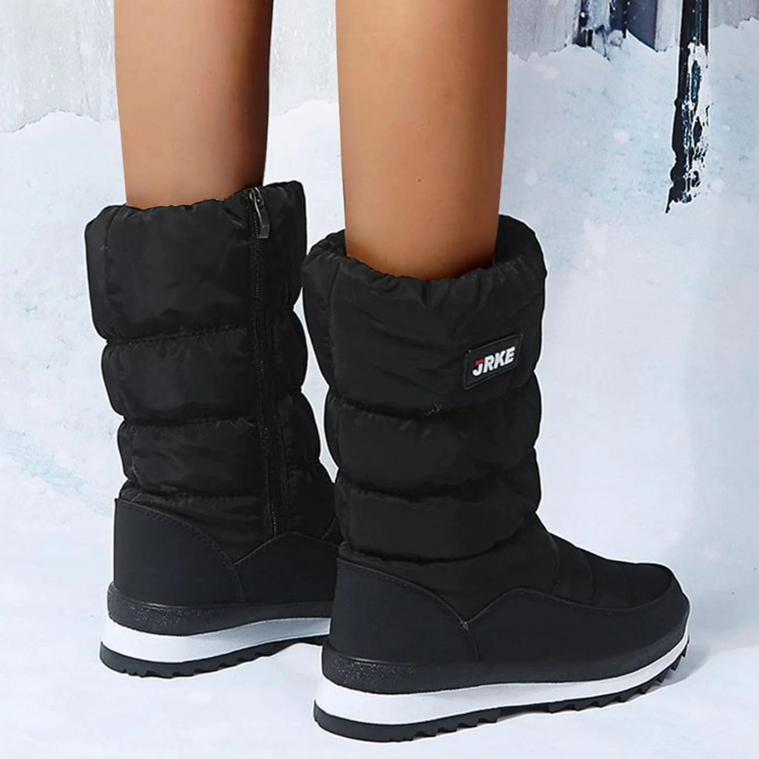 Hbeylia Ski Winter Snow Boots For Women Thermal Waterproof Plush Fur Lined Round Toe Platform Wedge Chunky Bottom Mid Heels Non Slip Mid Calf Hiking Skiing Boots Warm Short Boots For Cold Weather
