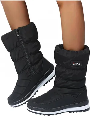 Hbeylia Ski Winter Snow Boots For Women Thermal Waterproof Plush Fur Lined Round Toe Platform Wedge Chunky Bottom Mid Heels Non Slip Mid Calf Hiking Skiing Boots Warm Short Boots For Cold Weather