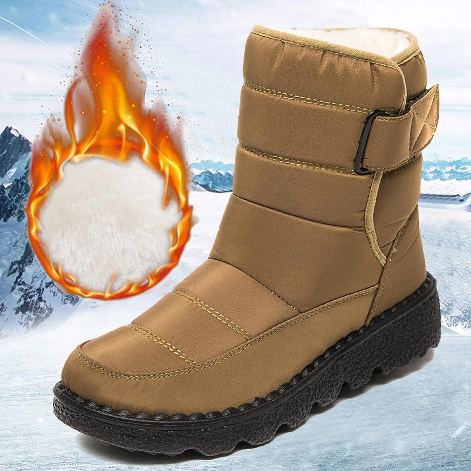 Hbeylia Winter Snow Boots For Women Men Unisex Waterproof Thermal Fleece Lining Anti Skid Mid Calf Boots Wedge Platform Warm Wool Fuzzy Ankle Booties Outdoor Work Camping Short Boots For Boys Girls