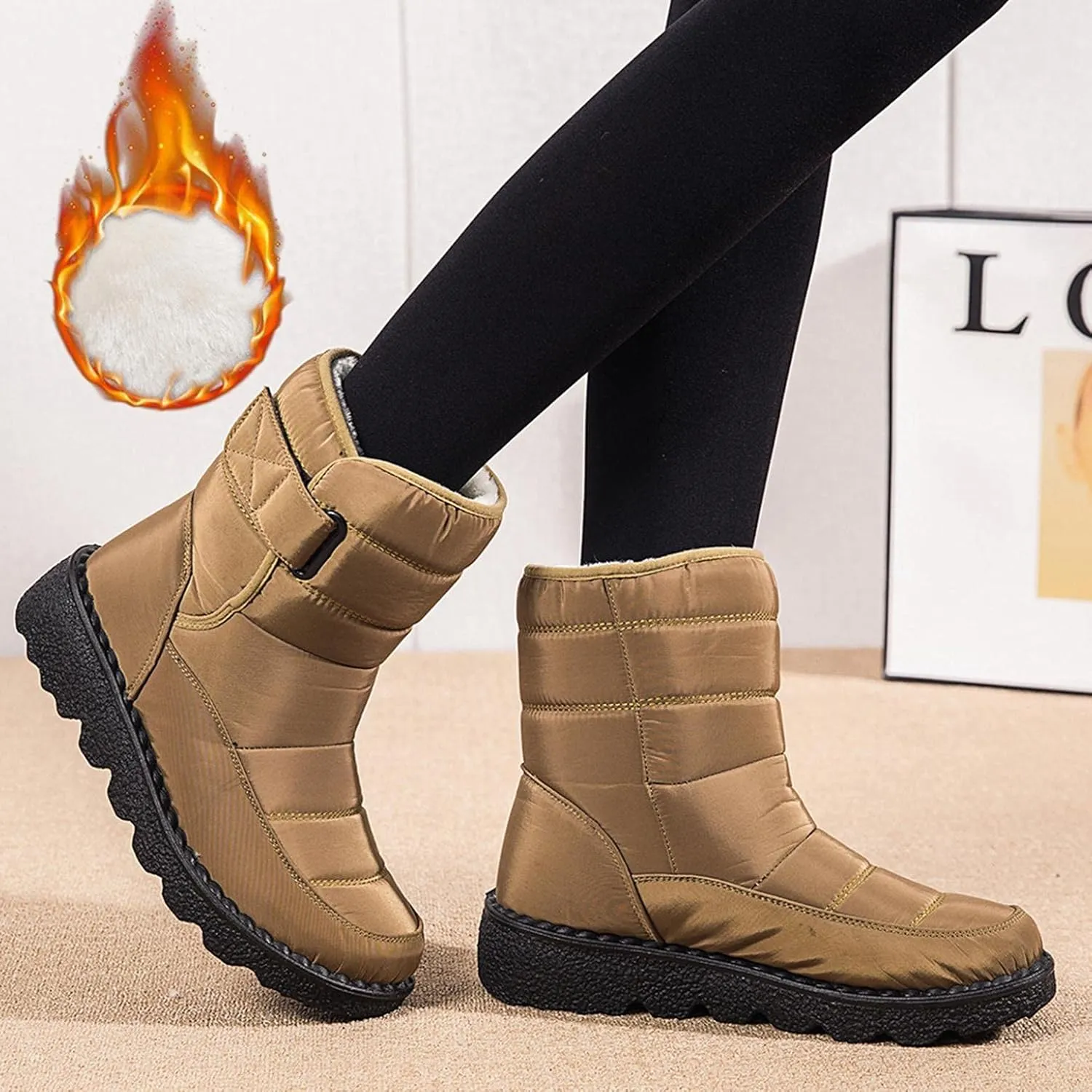 Hbeylia Winter Snow Boots For Women Men Unisex Waterproof Thermal Fleece Lining Anti Skid Mid Calf Boots Wedge Platform Warm Wool Fuzzy Ankle Booties Outdoor Work Camping Short Boots For Boys Girls