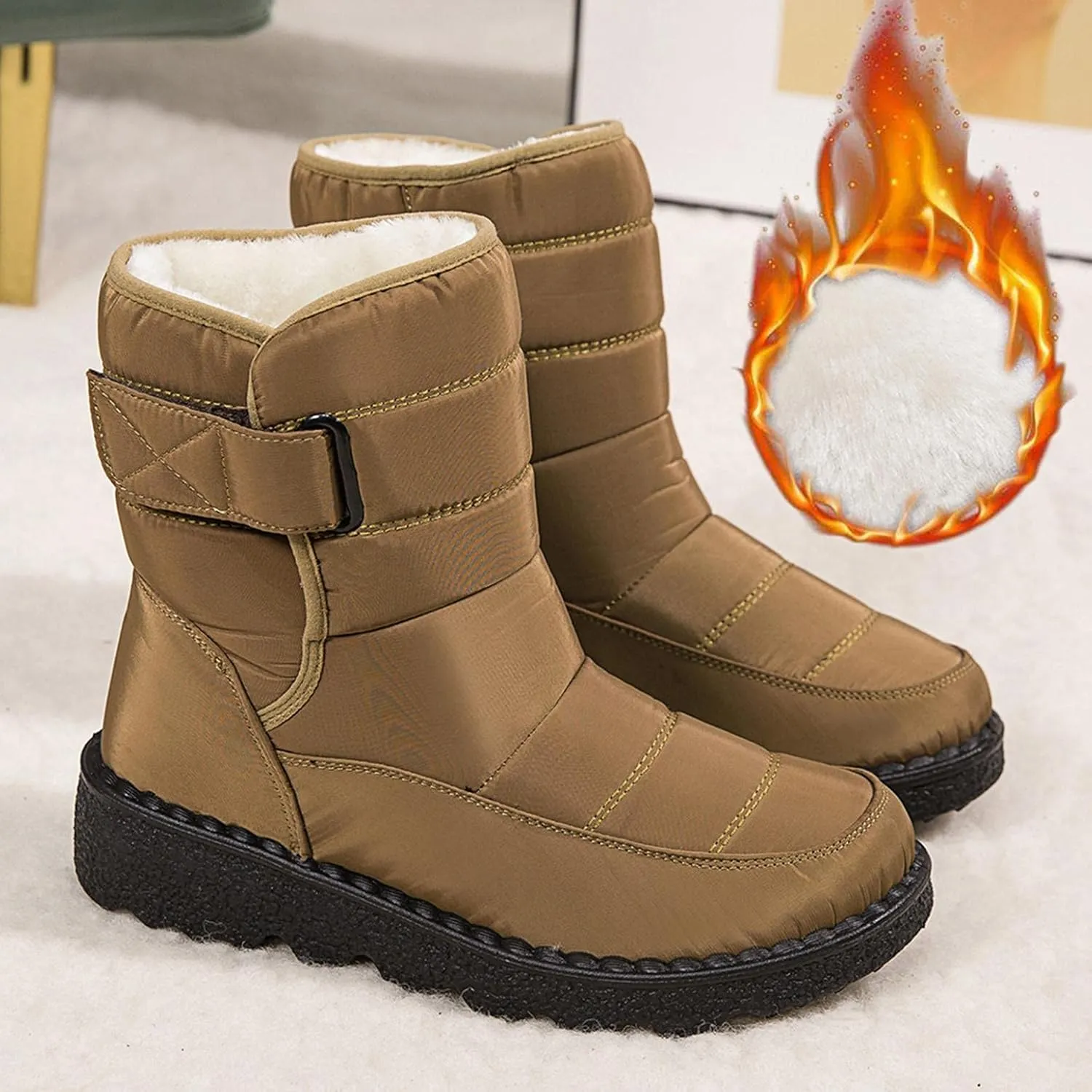 Hbeylia Winter Snow Boots For Women Men Unisex Waterproof Thermal Fleece Lining Anti Skid Mid Calf Boots Wedge Platform Warm Wool Fuzzy Ankle Booties Outdoor Work Camping Short Boots For Boys Girls