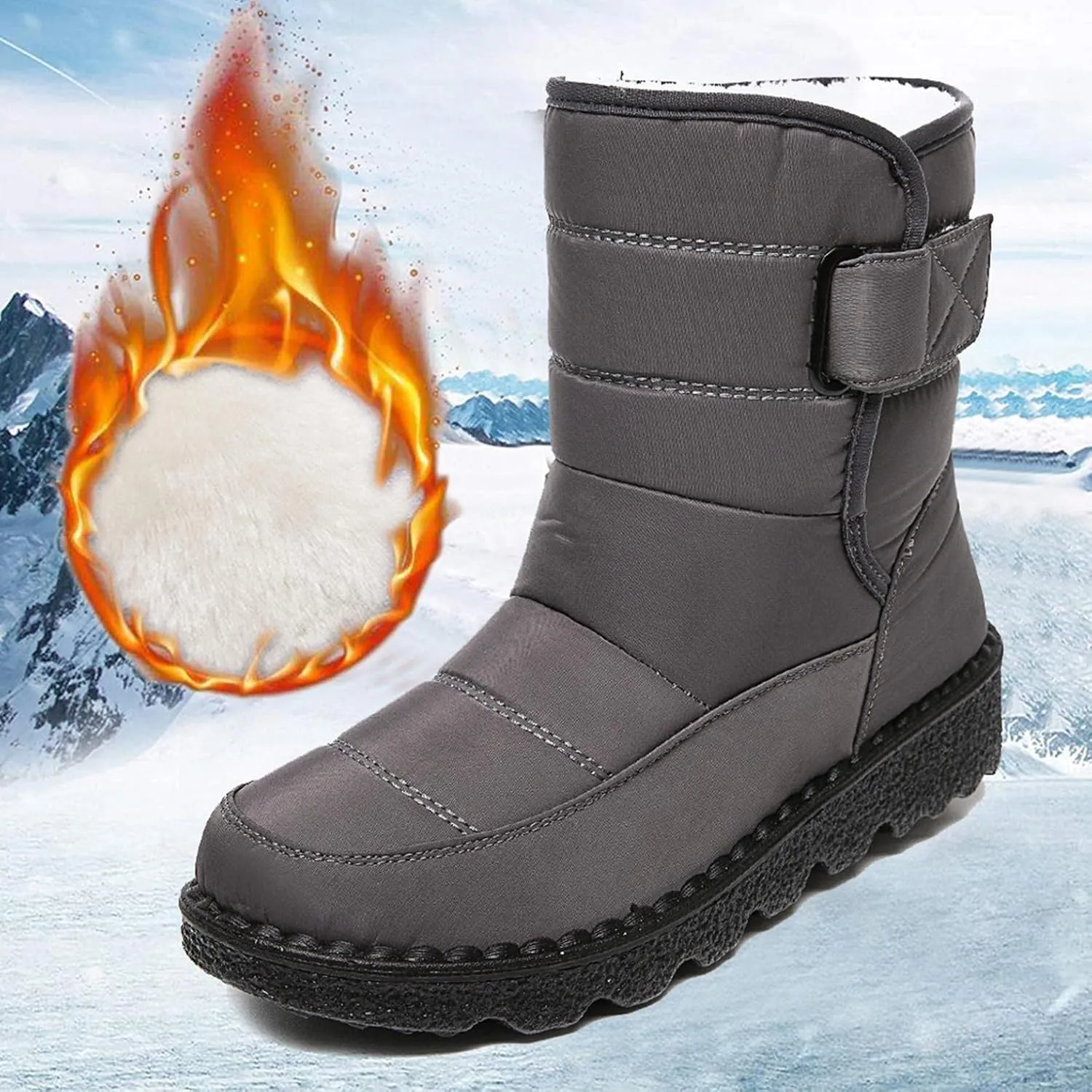 Hbeylia Winter Snow Boots For Women Men Unisex Waterproof Thermal Fleece Lining Anti Skid Mid Calf Boots Wedge Platform Warm Wool Fuzzy Ankle Booties Outdoor Work Camping Short Boots For Boys Girls