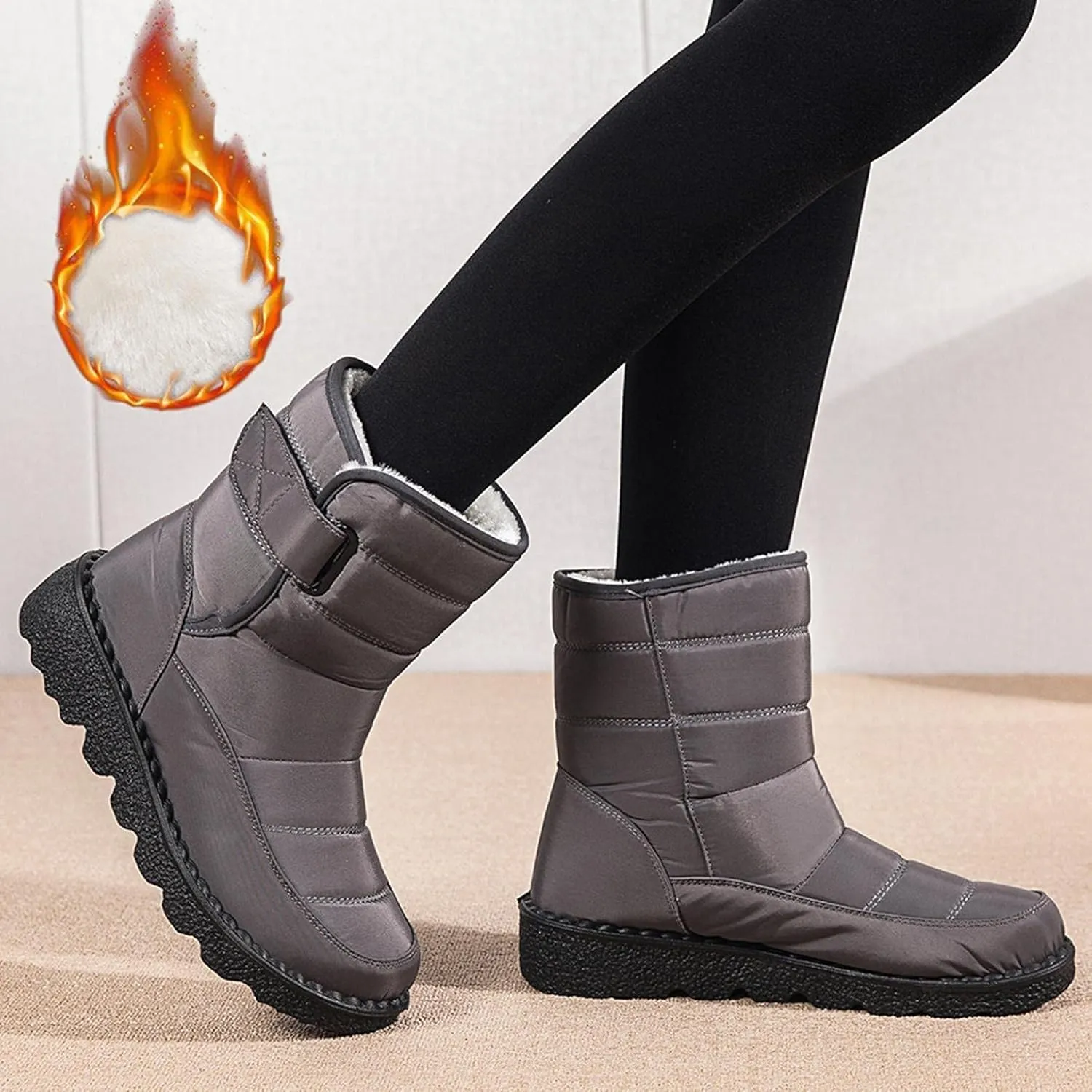 Hbeylia Winter Snow Boots For Women Men Unisex Waterproof Thermal Fleece Lining Anti Skid Mid Calf Boots Wedge Platform Warm Wool Fuzzy Ankle Booties Outdoor Work Camping Short Boots For Boys Girls