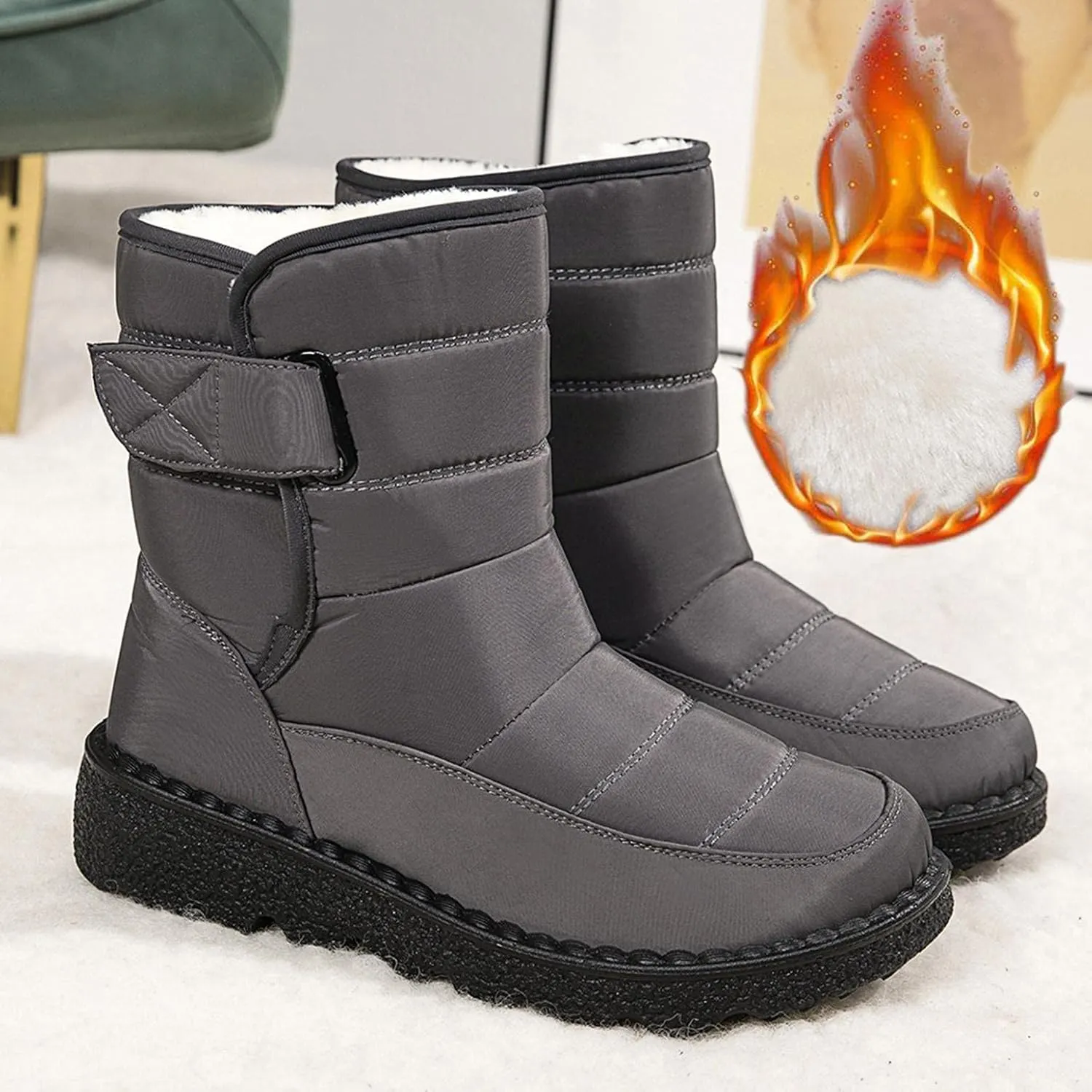 Hbeylia Winter Snow Boots For Women Men Unisex Waterproof Thermal Fleece Lining Anti Skid Mid Calf Boots Wedge Platform Warm Wool Fuzzy Ankle Booties Outdoor Work Camping Short Boots For Boys Girls