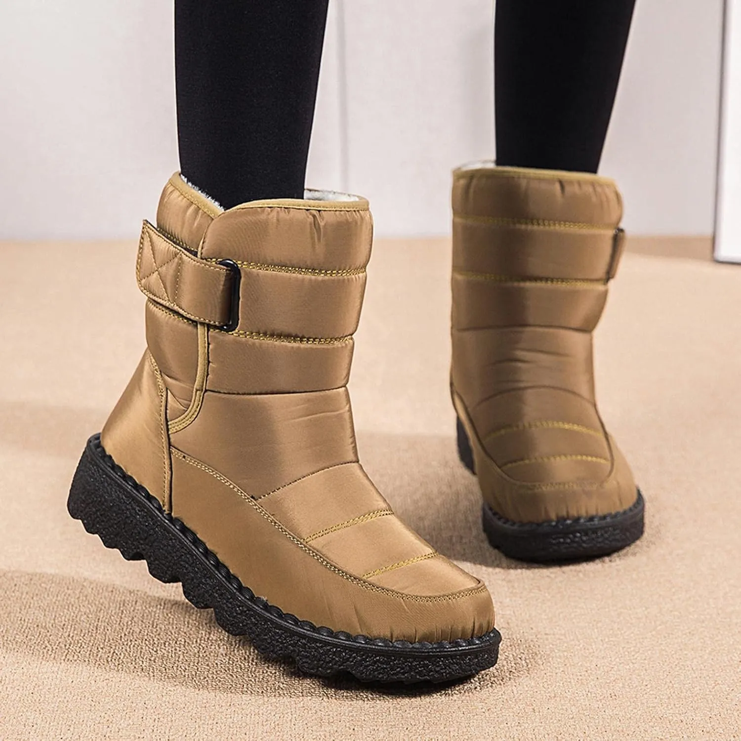 Hbeylia Winter Snow Boots For Women Men Unisex Waterproof Thermal Fleece Lining Anti Skid Mid Calf Boots Wedge Platform Warm Wool Fuzzy Ankle Booties Outdoor Work Camping Short Boots For Boys Girls