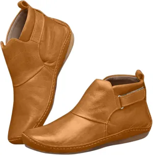 Hbeylia Winter Snow Boots For Women Vintage Casual Waterproof Leather Wide Round Toe Wedge Low Heels Ankle Booties Fashion Casual Non Skids Slip On Mid Calf Short Work Riding Combat Boots For Hunting