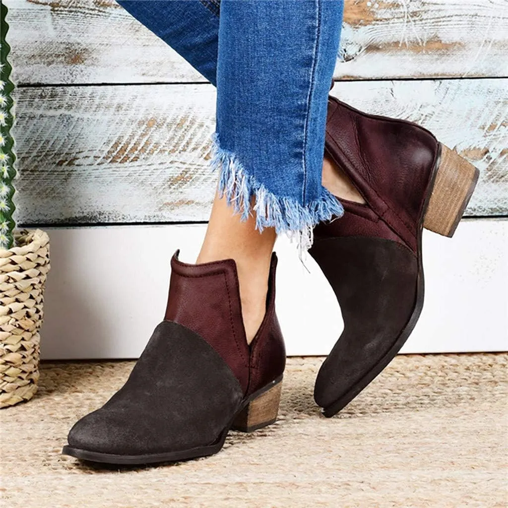 Hbeylia Women's Ankle Booties Fashion Casual Suede Pointed Toe V Cut Chunky Mid Heels Ankle Boots Western Cowboy Dress Short Boots For Women Ladies