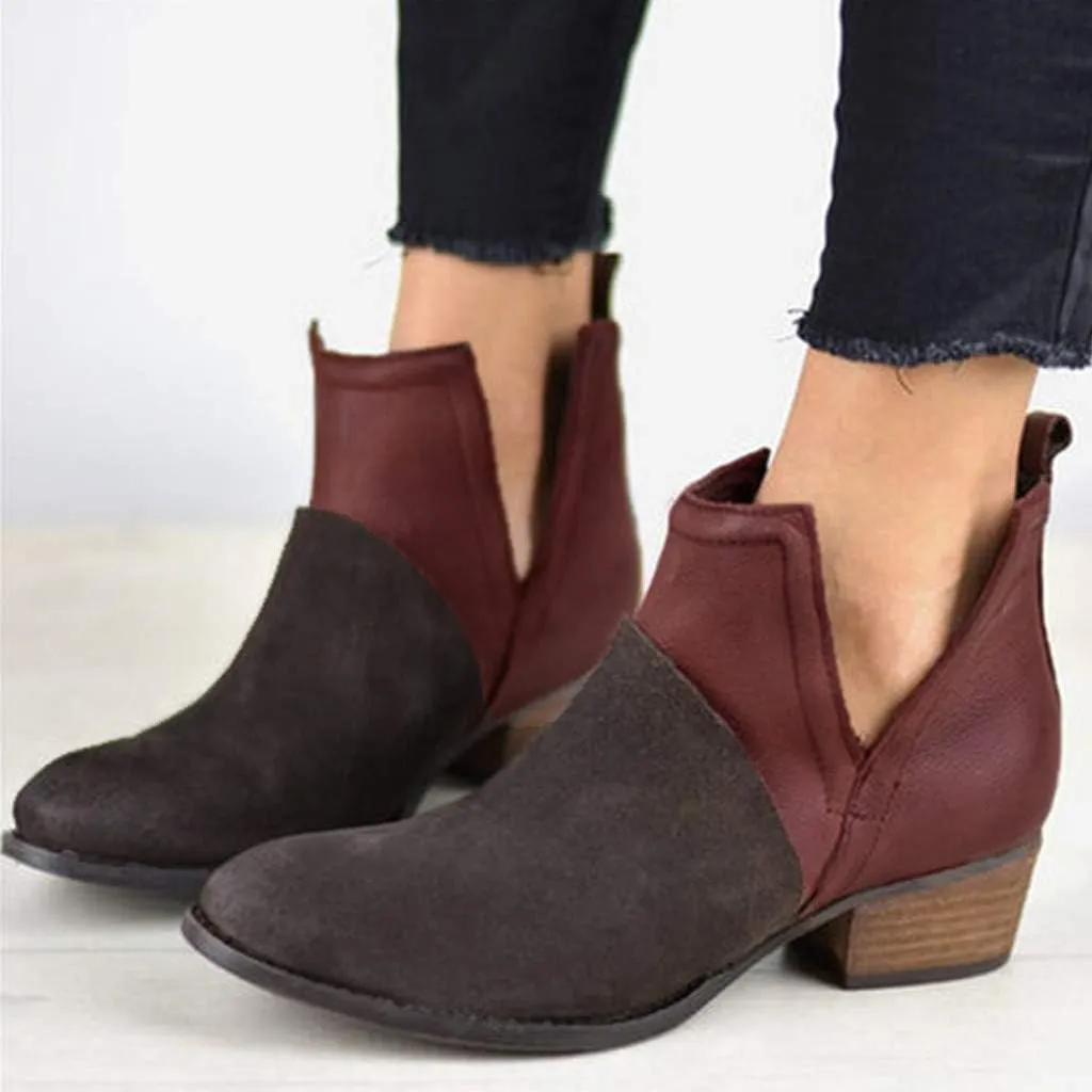 Hbeylia Women's Ankle Booties Fashion Casual Suede Pointed Toe V Cut Chunky Mid Heels Ankle Boots Western Cowboy Dress Short Boots For Women Ladies