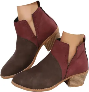 Hbeylia Women's Ankle Booties Fashion Casual Suede Pointed Toe V Cut Chunky Mid Heels Ankle Boots Western Cowboy Dress Short Boots For Women Ladies