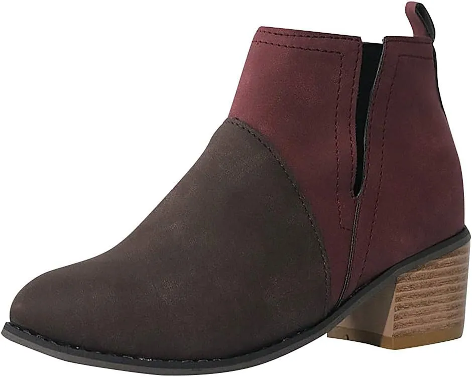 Hbeylia Women's Ankle Booties Fashion Casual Suede Pointed Toe V Cut Chunky Mid Heels Ankle Boots Western Cowboy Dress Short Boots For Women Ladies