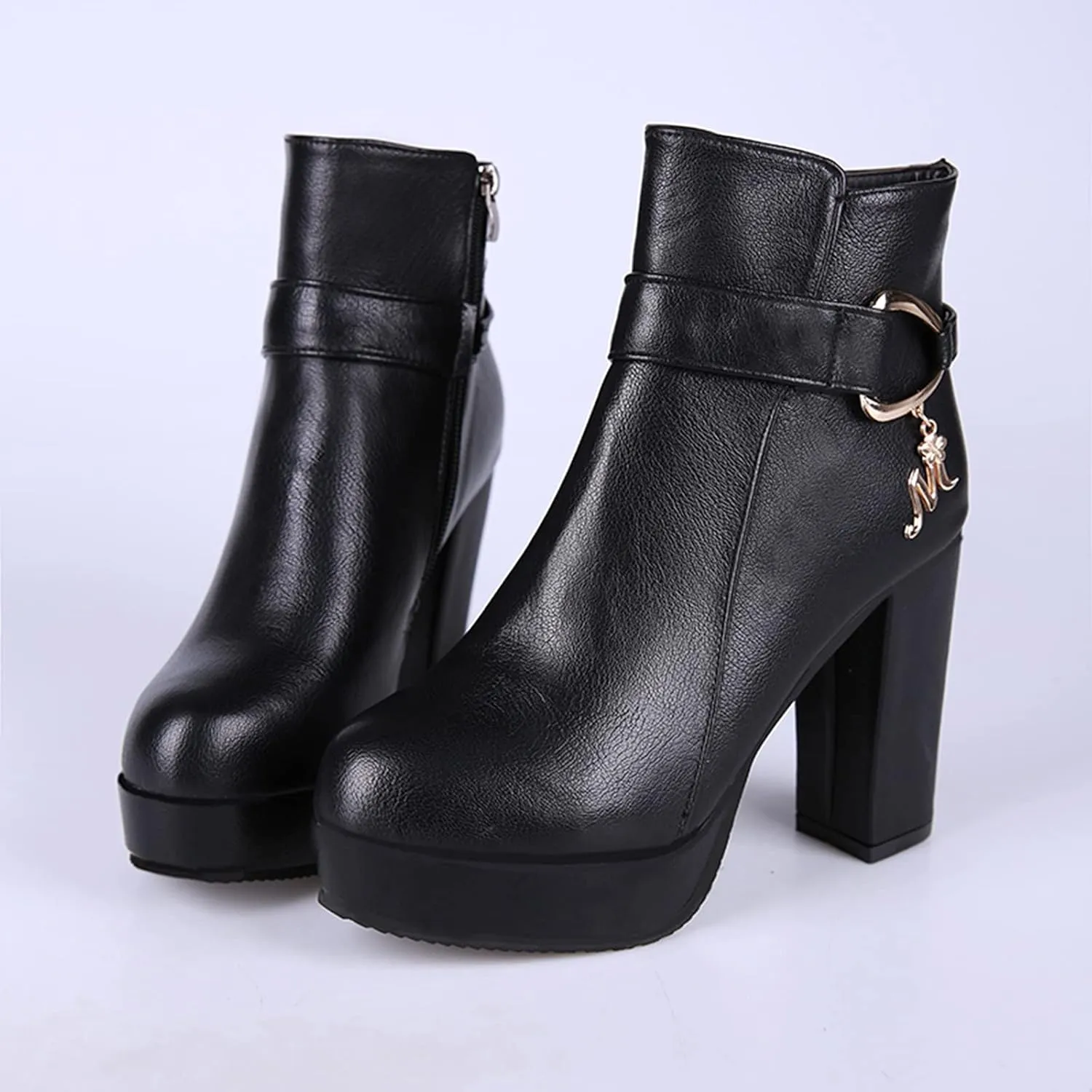 Hbeylia Women's Pump Platform Boots With Side Zipper Fashion Round Toe Chunky High Heels Wedge Ankle Booties Dress Short Boots For Women Ladies Wedding Christmas Halloween Party