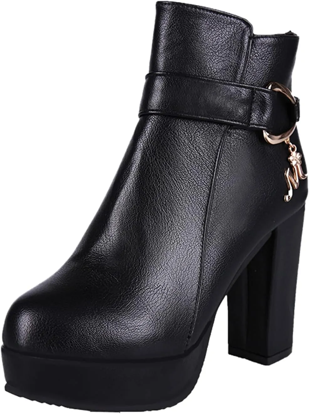 Hbeylia Women's Pump Platform Boots With Side Zipper Fashion Round Toe Chunky High Heels Wedge Ankle Booties Dress Short Boots For Women Ladies Wedding Christmas Halloween Party