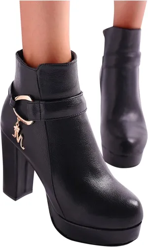 Hbeylia Women's Pump Platform Boots With Side Zipper Fashion Round Toe Chunky High Heels Wedge Ankle Booties Dress Short Boots For Women Ladies Wedding Christmas Halloween Party